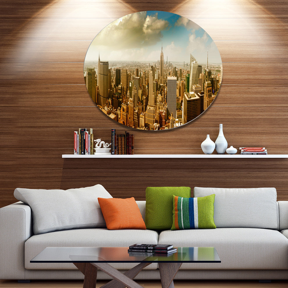 Midtown And Downtown Manhattan, Cityscape Disc Metal Artwork, 38"
