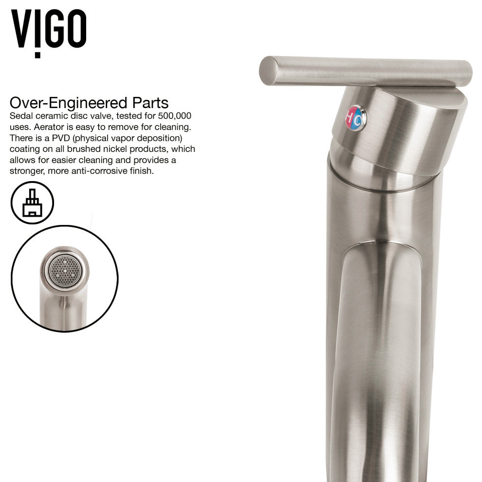 VIGO Seville 13" H Single Handle Single Hole Bathroom Vessel Faucet, Brushed Nickel