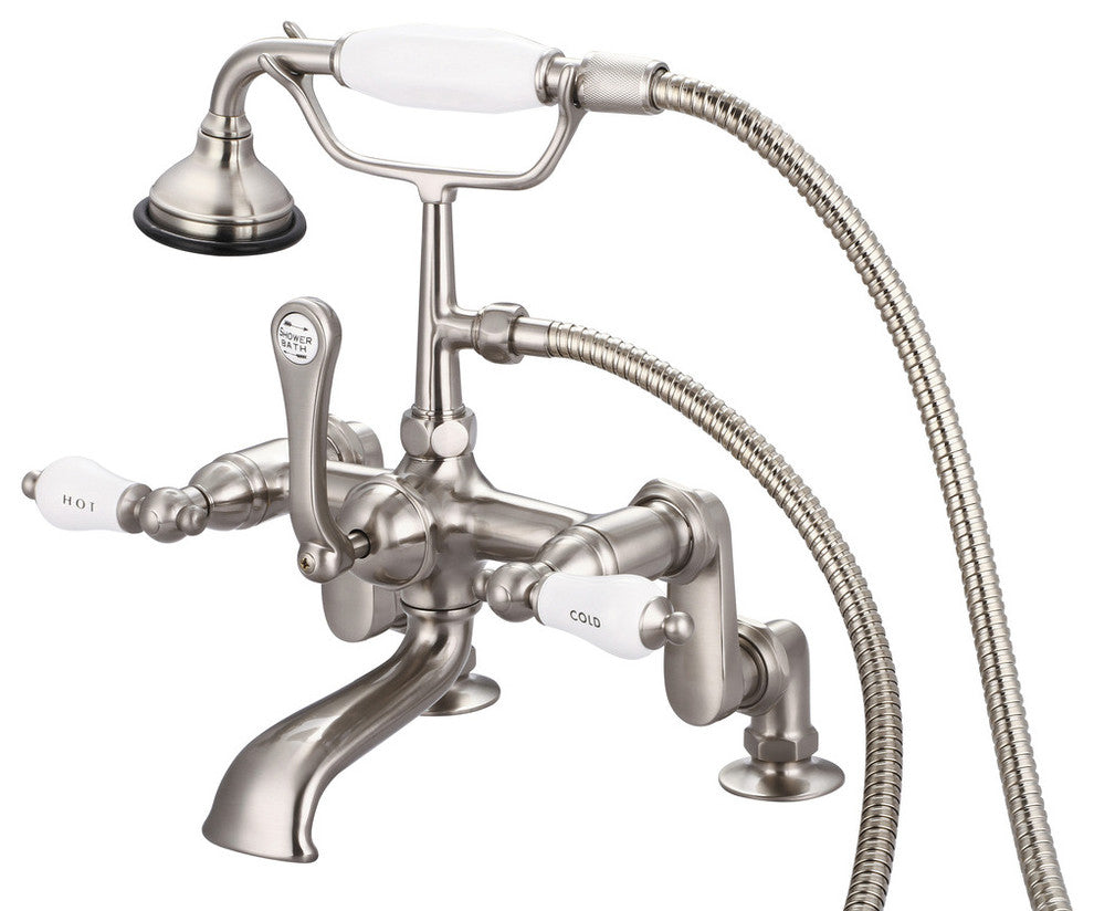 Vintage Adjustable Center Deck Mount Tub Faucet w/Handshower, H&C Lever handles