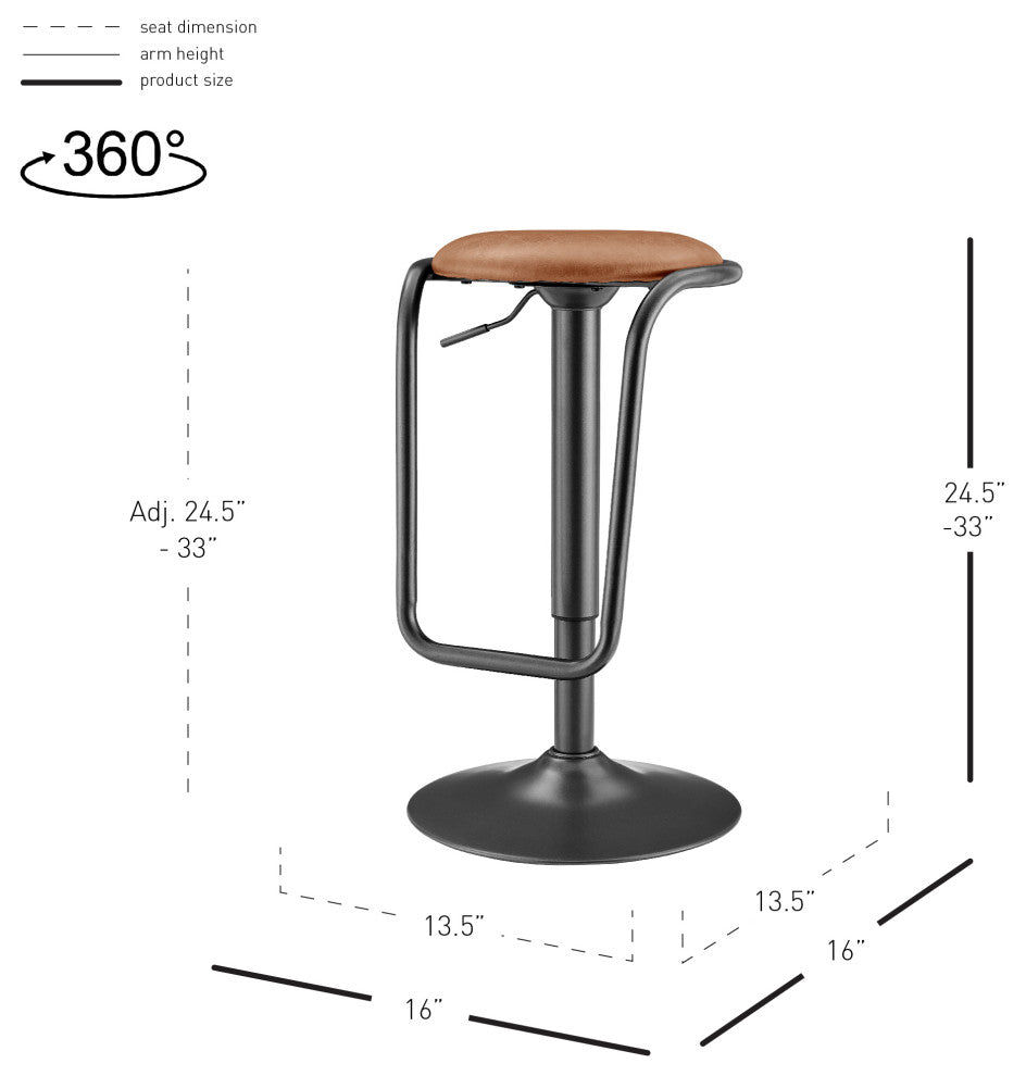 Elijah PU Gaslift Bar Stool,, Set of 2, Toasted Caramel