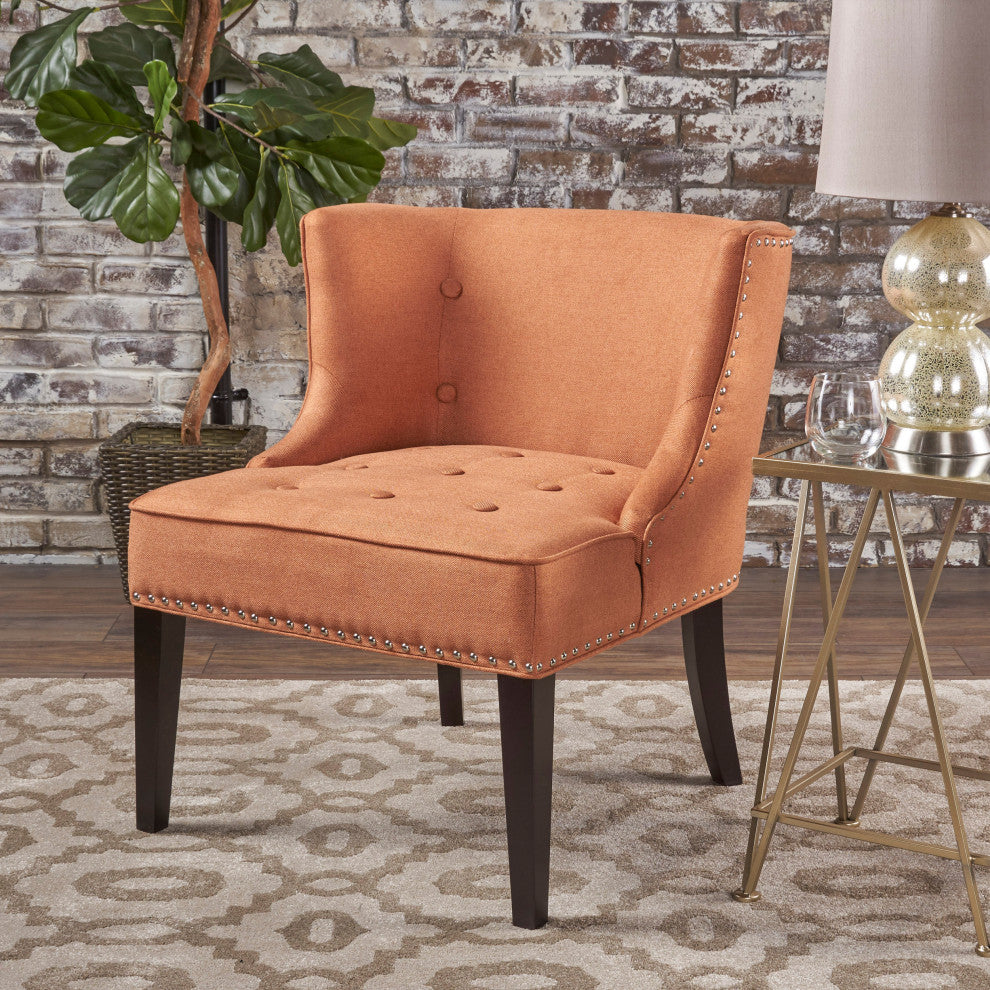 GDF Studio Adelina Contemporary Upholstered Accent Chair with Nailhead Trim, Orange