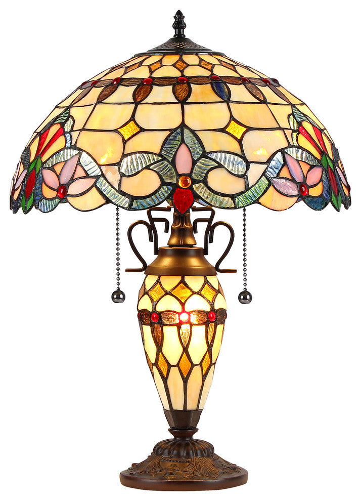 COOPER Tiffany-style 3 Light Victorian Double Lit Table Lamp 16inches Shade