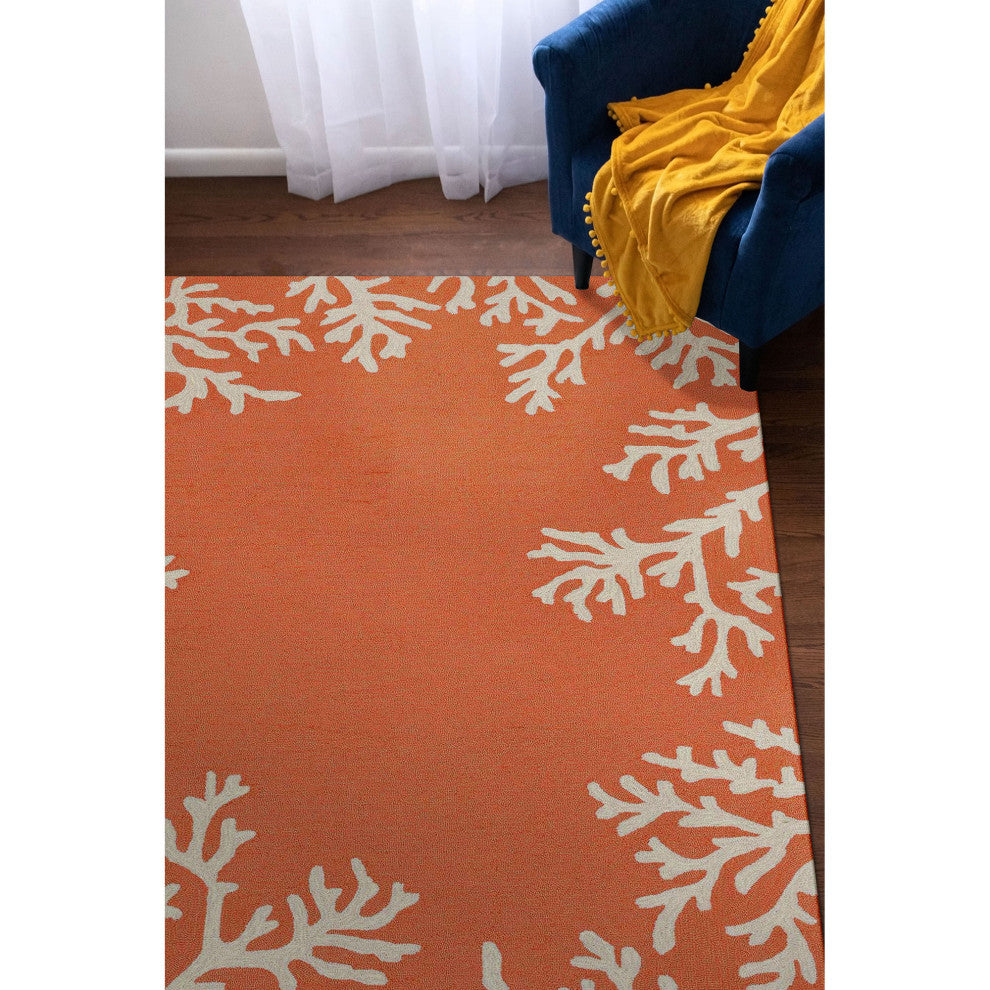 Capri Coral Border Indoor/Outdoor Rug, Coral, 5'x7'6"