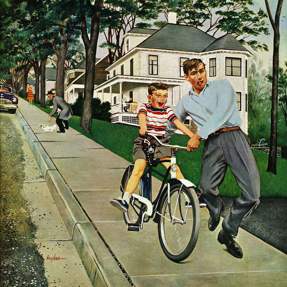 "Bike Riding Lesson" Painting Print on Canvas by George Hughes