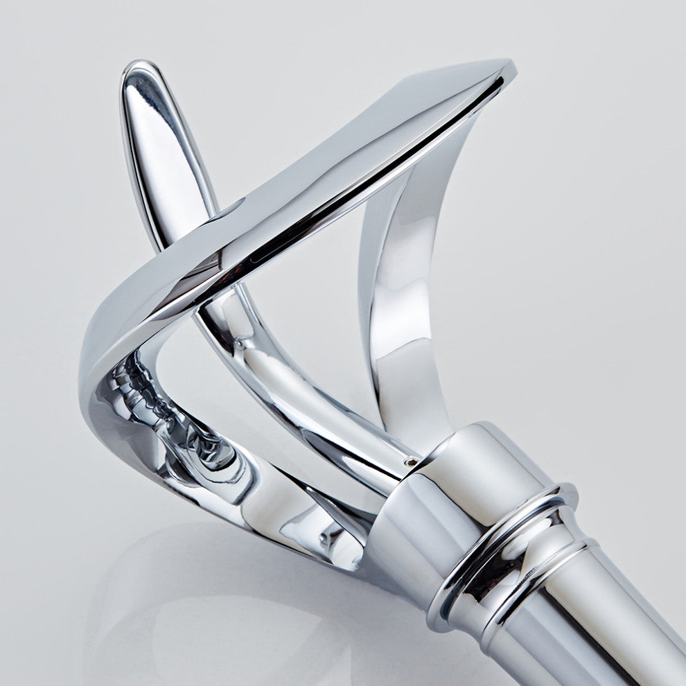 Elegant Waterfall Bathroom Faucet, Single Handle, Solid Brass, Chrome, Long