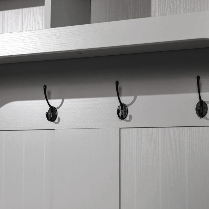 Fraser 40" Double Door Storage Bench, Coat Rack and 2 Upper Storage Cubbies, Gray