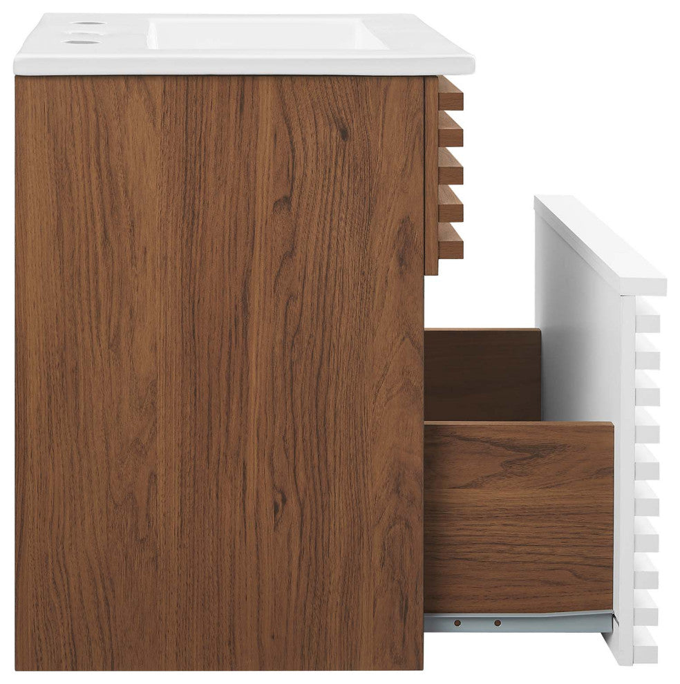 Render 18" Wall-Mount Bathroom Vanity, White Walnut White