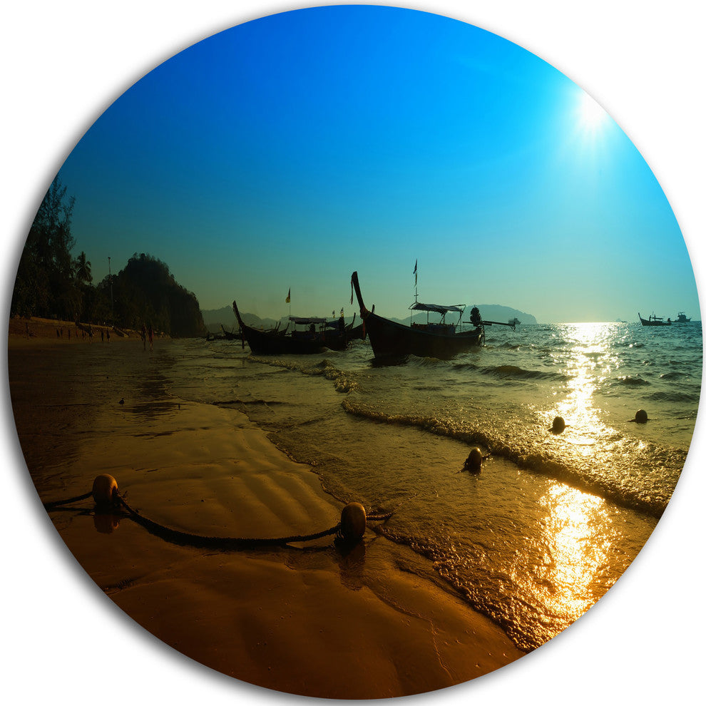 Sunset With Boats In Andaman Sea, Seascape Disc Metal Wall Art, 11"
