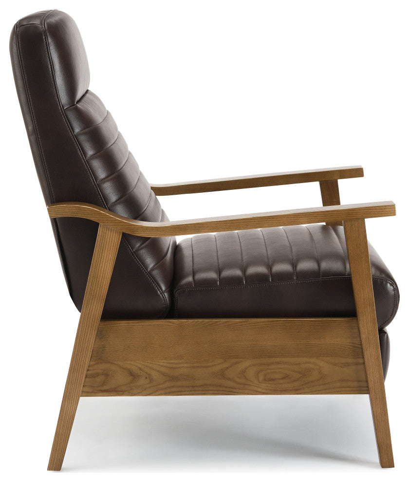 Arthur Wood Arm Push Back Recliner - Burnished Brown