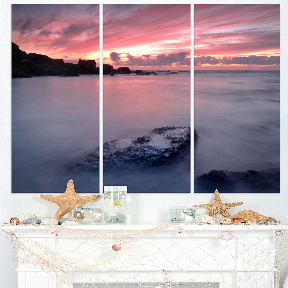 "Rocks Dark Samarra Seashore Sintra" Metal Wall Art, 3 Panels, 36"x28"