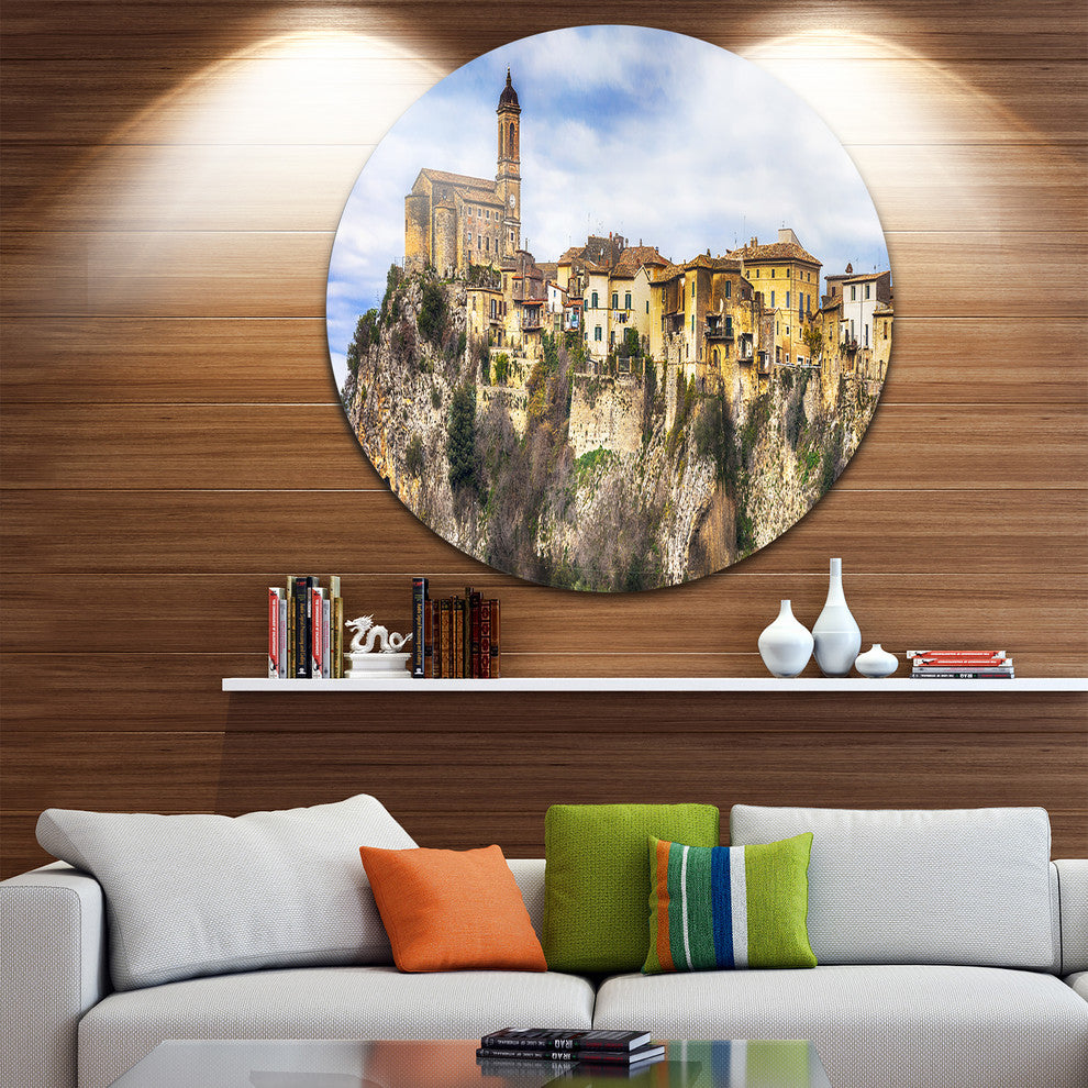 Toffia Hilltop Village, Landscape Disc Metal Artwork, 36"