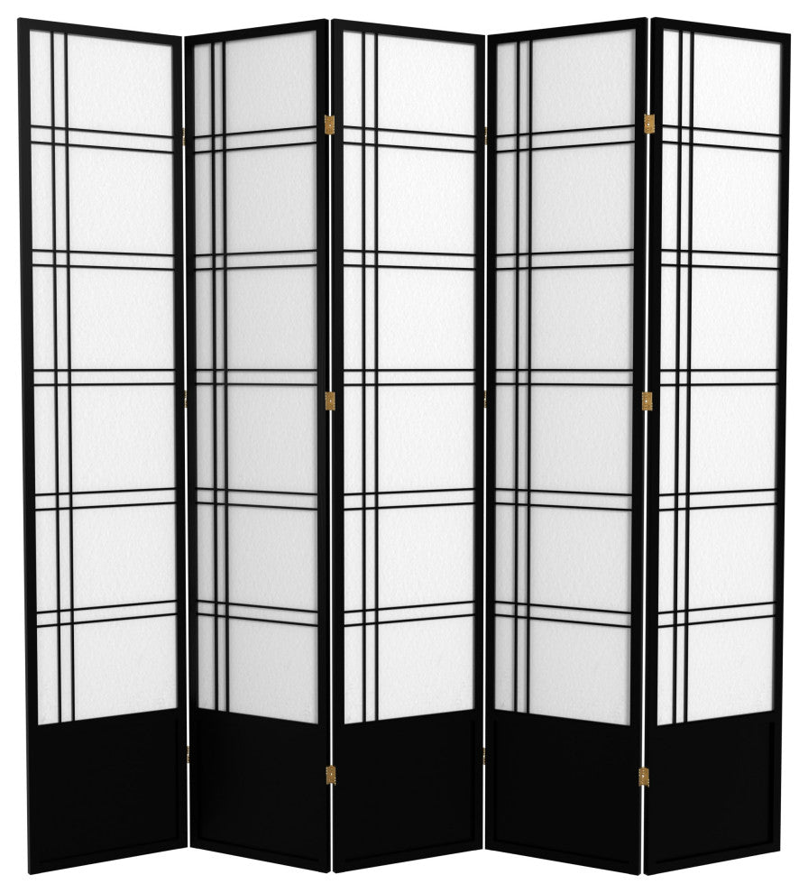 7' Tall Double Cross Shoji Screen, Black, 5 Panels