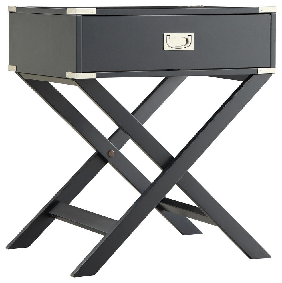 Alastair Wood Campaign Accent Table Nightstand, Black