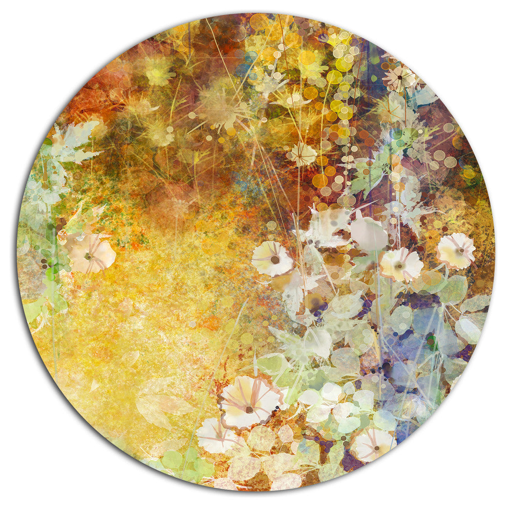 Little Flowers With Soft Green Leaves, Flower Round Wall Art, 11"