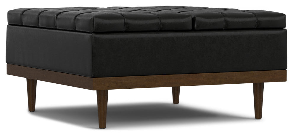 Mariah Lift Top Table Storage Ottoman, Midnight Black PU Black faux leather