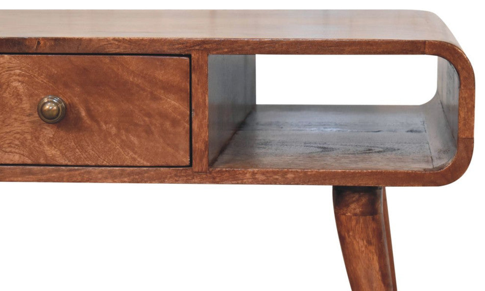 Artisan Furniture Solid Wood Curved Honey Caramel Coffee Table with a drawer