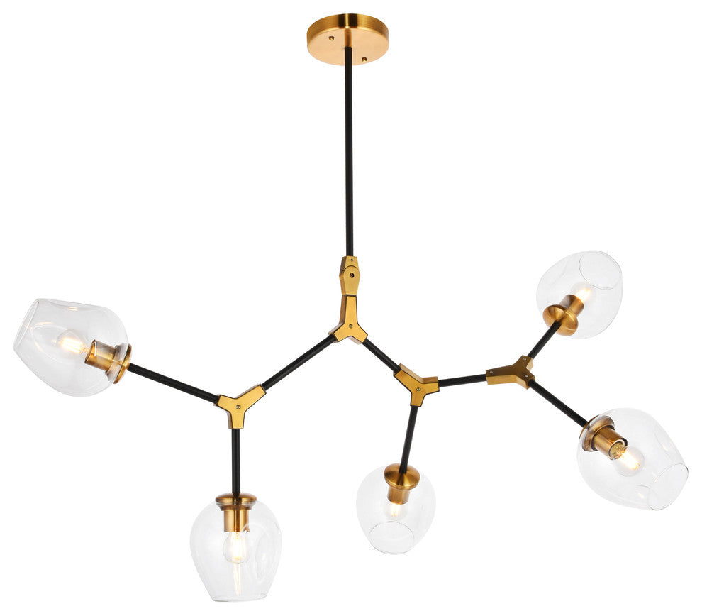 Light Antique Brass And Flat Black Finish 5-Light Pendant