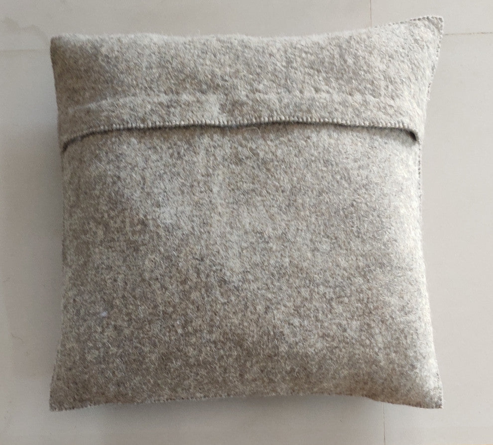 Hand Felted Wool Pillow, Cream Bear Silhouette on Gray, 20"