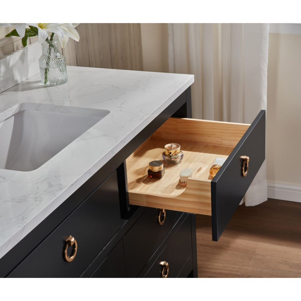 Legion Furniture WS2518 Series Bathroom Sink Vanity, Tricorn Black, 48", Artificial Stone Top, Single Sink