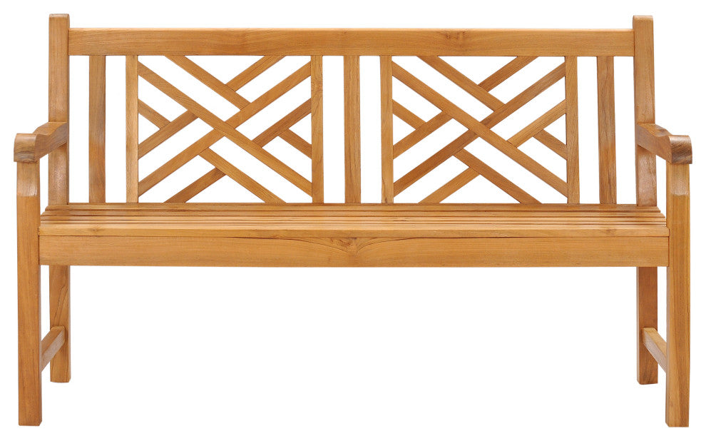 Teak Wood Chippendale Double Outdoor Patio and Garden Bench