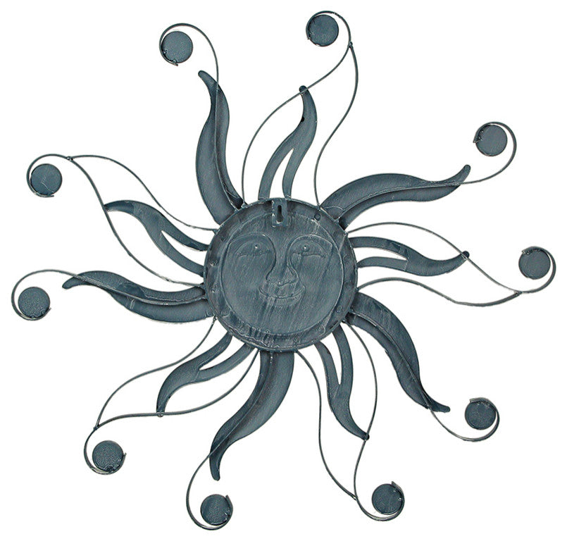 Antique Copper Finish Metal Sun Face Wall Hanging With Ceramic Bead Accents