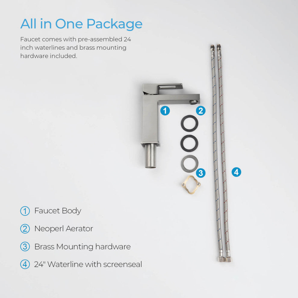 Cubic Single Hole Bathroom Faucet KBF1002, Brush Nickel, W/ Drain