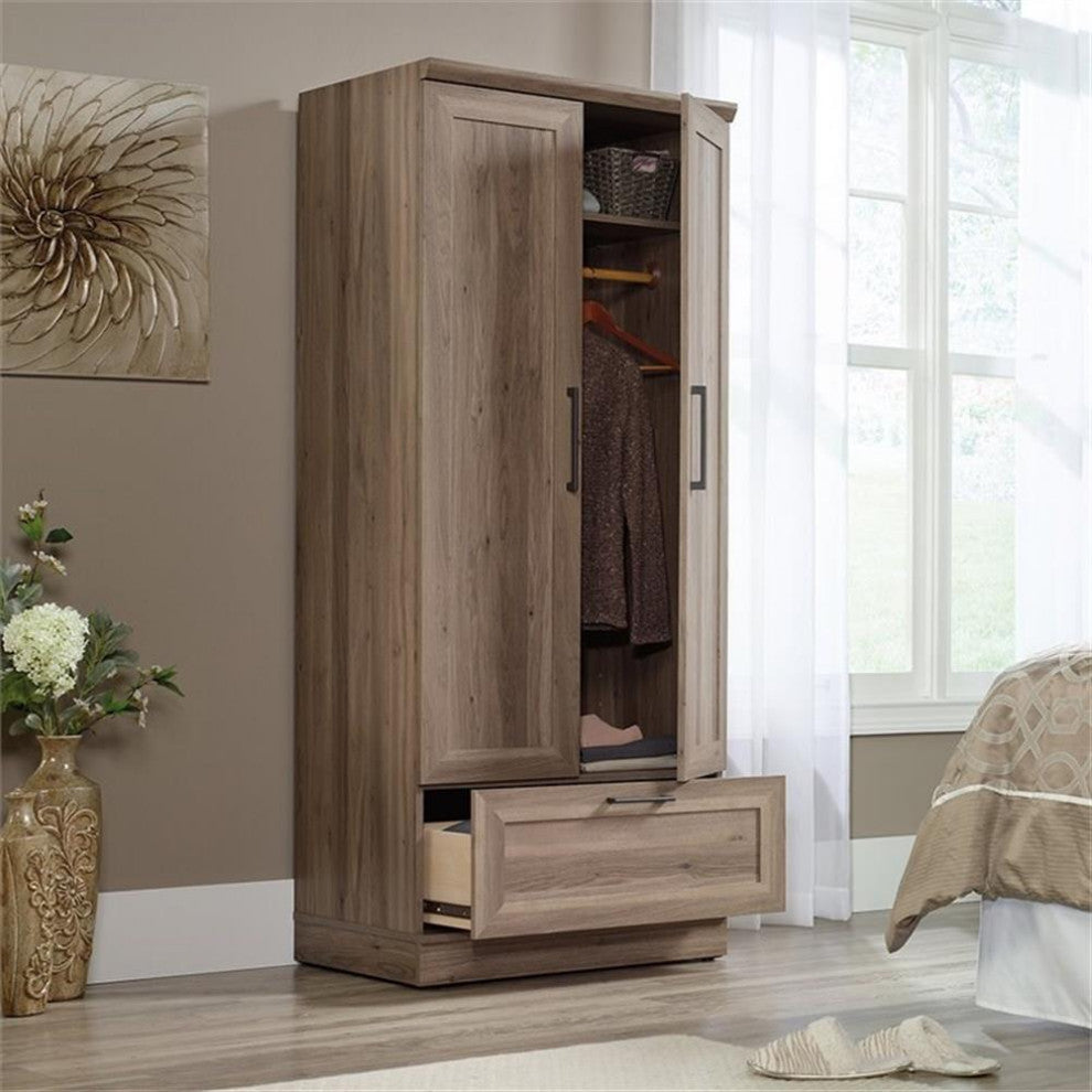 Sauder HomePlus Engineered Wood 2-Door Bedroom Wardrobe Armoire in Salt Oak