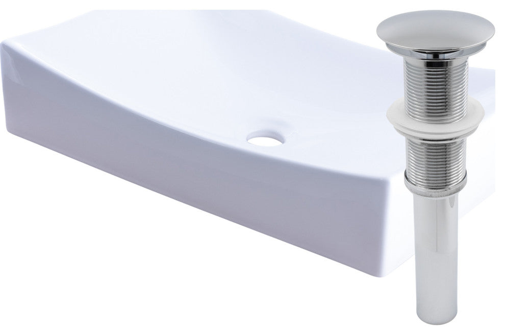 Modern White Rectangle Porcelain Vessel Sink with Drain, Chrome