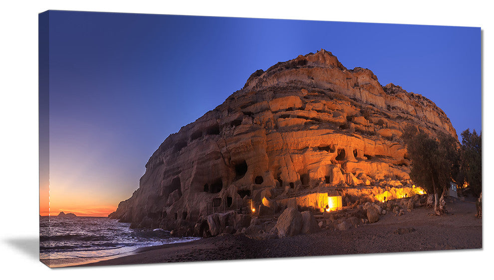 "Sunset On The Matala Beach Greece" Seascape Wall Art, 40"x20"