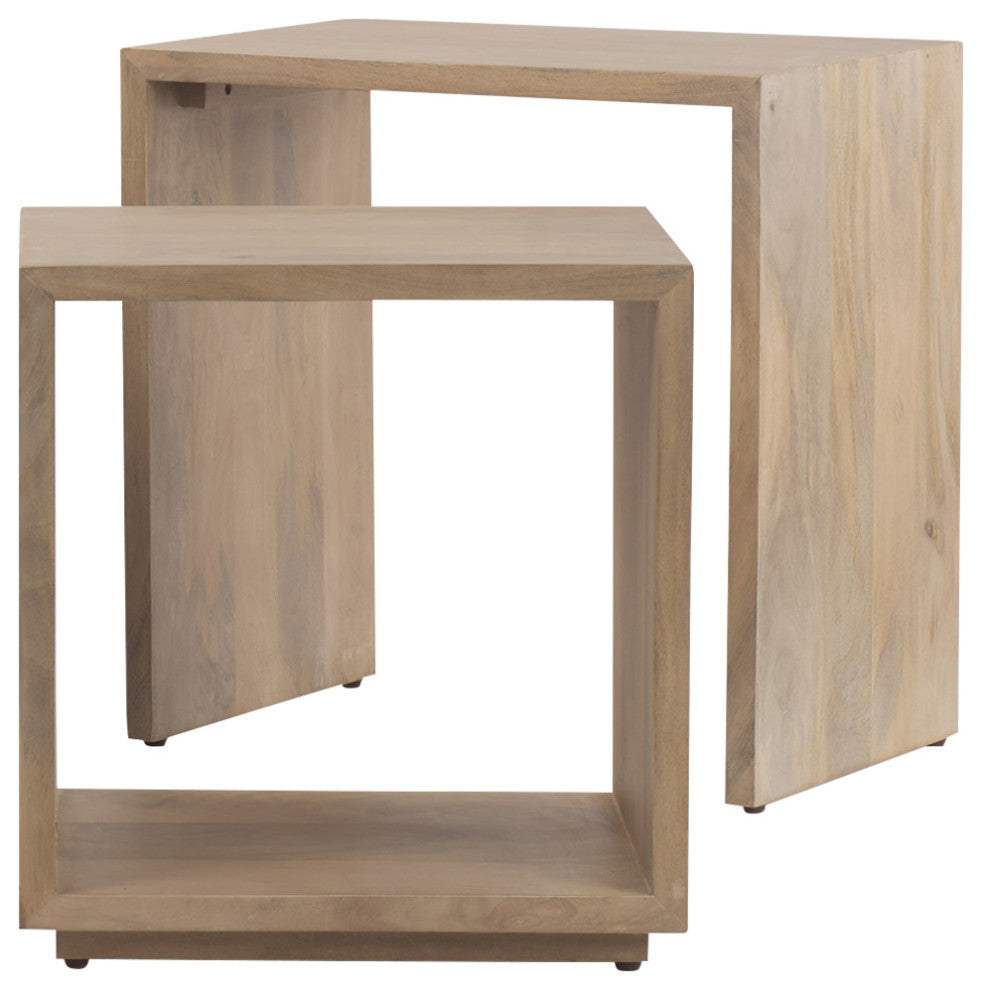 Alanna Light Brown Solid Wood Square Nesting Tables