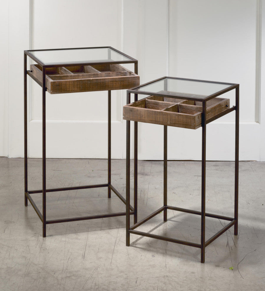 Side Tables with Visible Storage Drawers, Set of 2