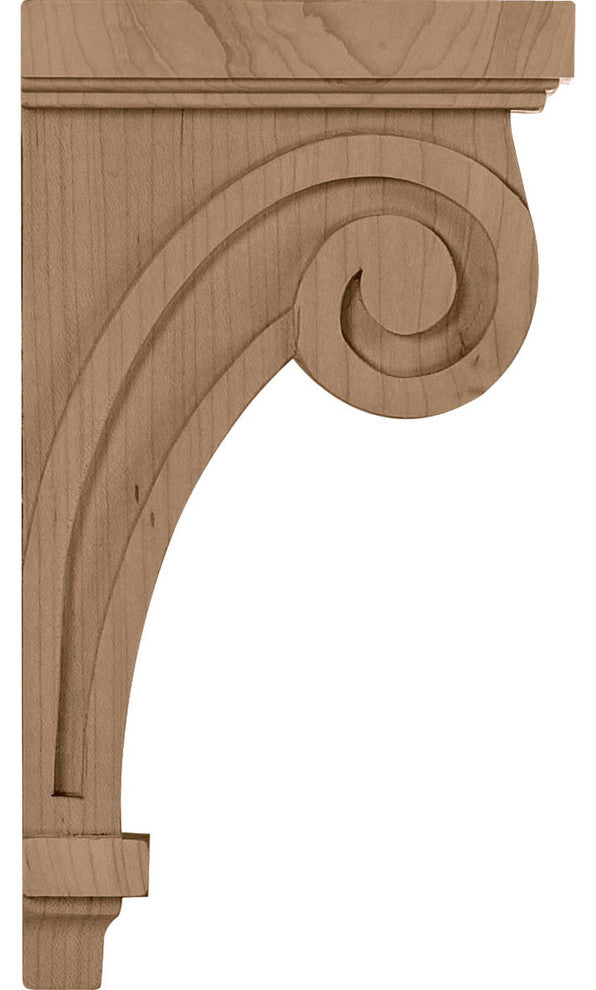 3 1/4"W x 5"D x 9"H Scroll Corbel, Red Oak