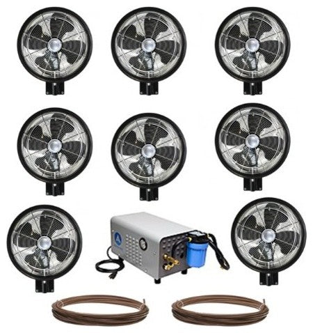 Kit of 8 High Pressure, 18" Oscillating Mist Fans