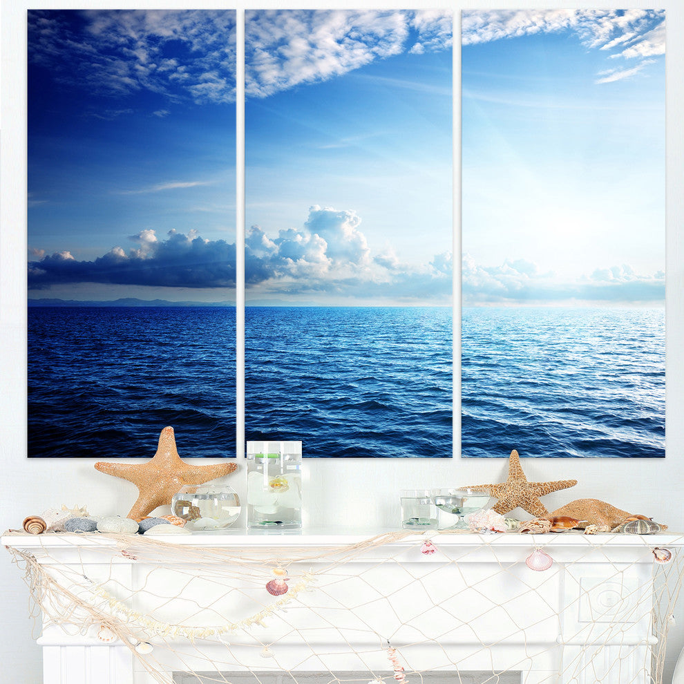 "Blue Caribbean Sea and Perfect Blue Sky" Metal Wall Art, 3 Panels, 36"x28"