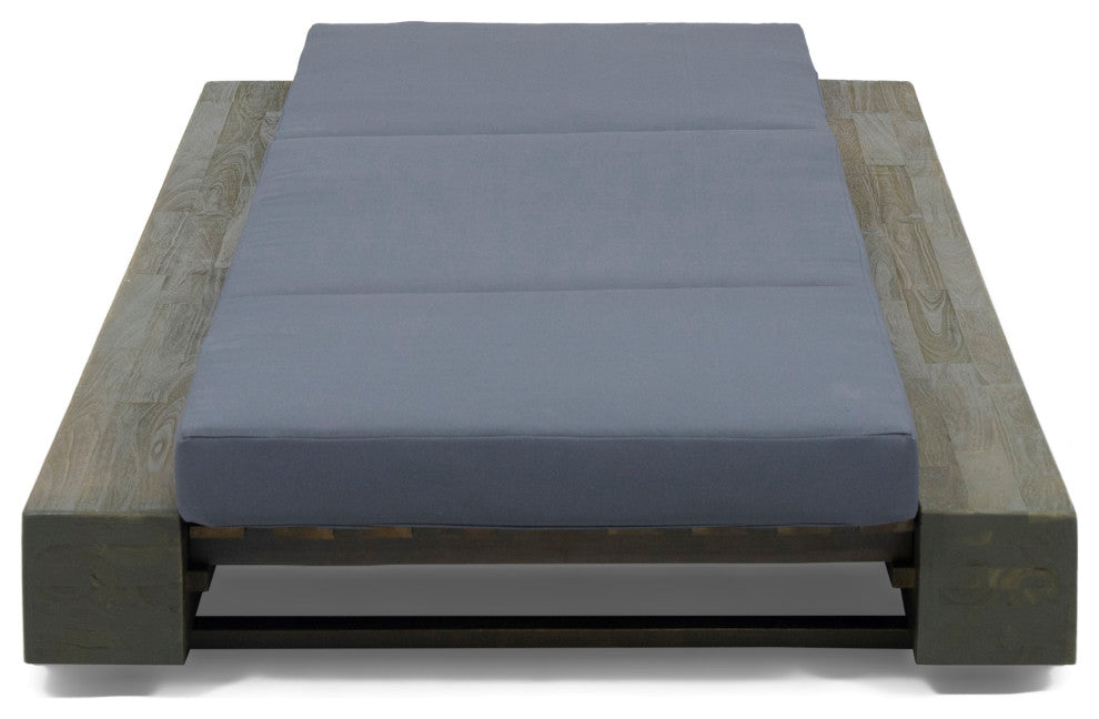 GDF Studio Acacia Wood Chaise Lounge & Foldable Cushion Set, Sandblast Gray/Dark Gray, Set of 2