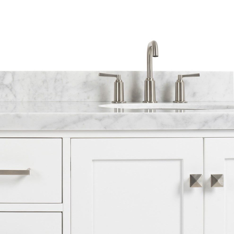 ARIEL Cambridge 55" Single Oval Sink Bathroom Vanity White With Marble Top