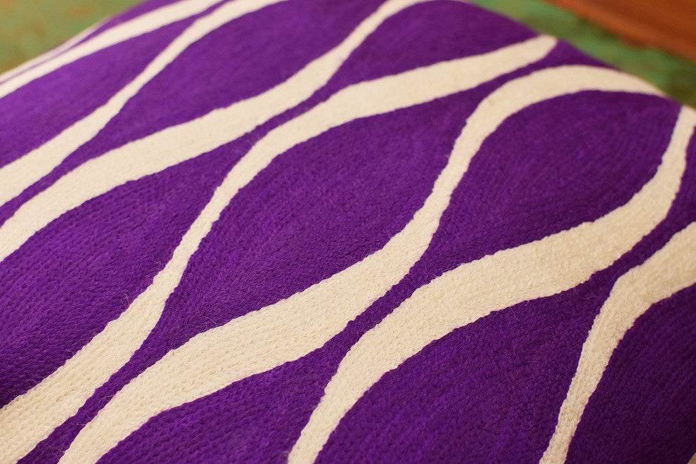 Contemporary Waves Vivid Violet Decorative Pillow Cover Handmade Wool 18x18"