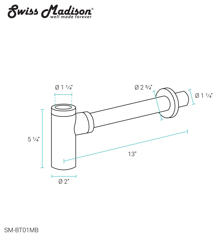 Bottle Trap Drain, Matte Black