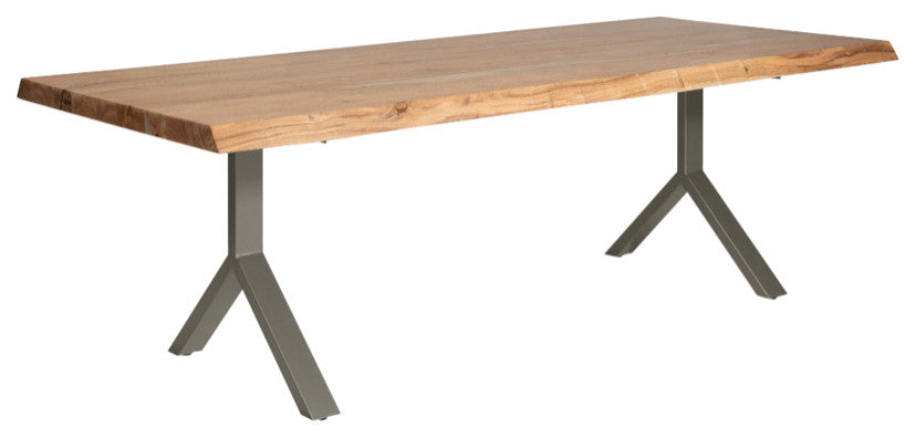 Brooks Dining Table, Y Base, 40"x116", Teak Top, Pewter Base