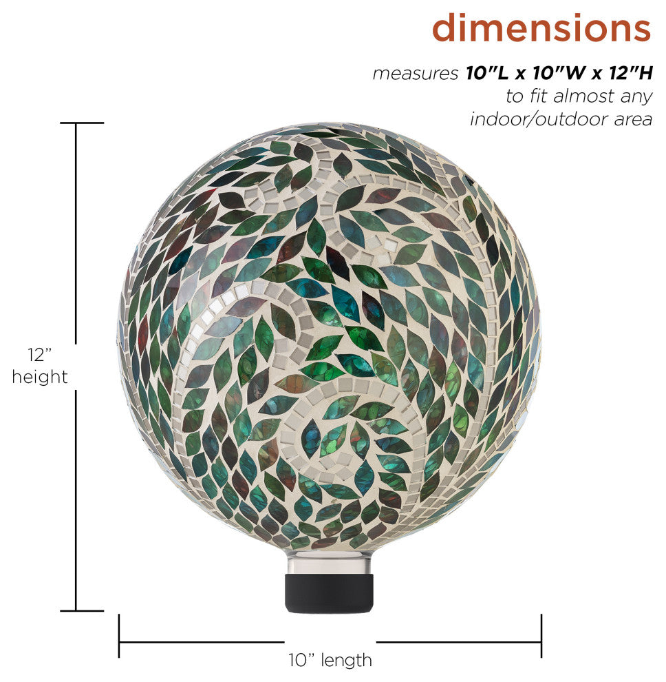 Alpine Multi Color Mosaic Gazing Globe With Leaf Pattern, 11"Tall