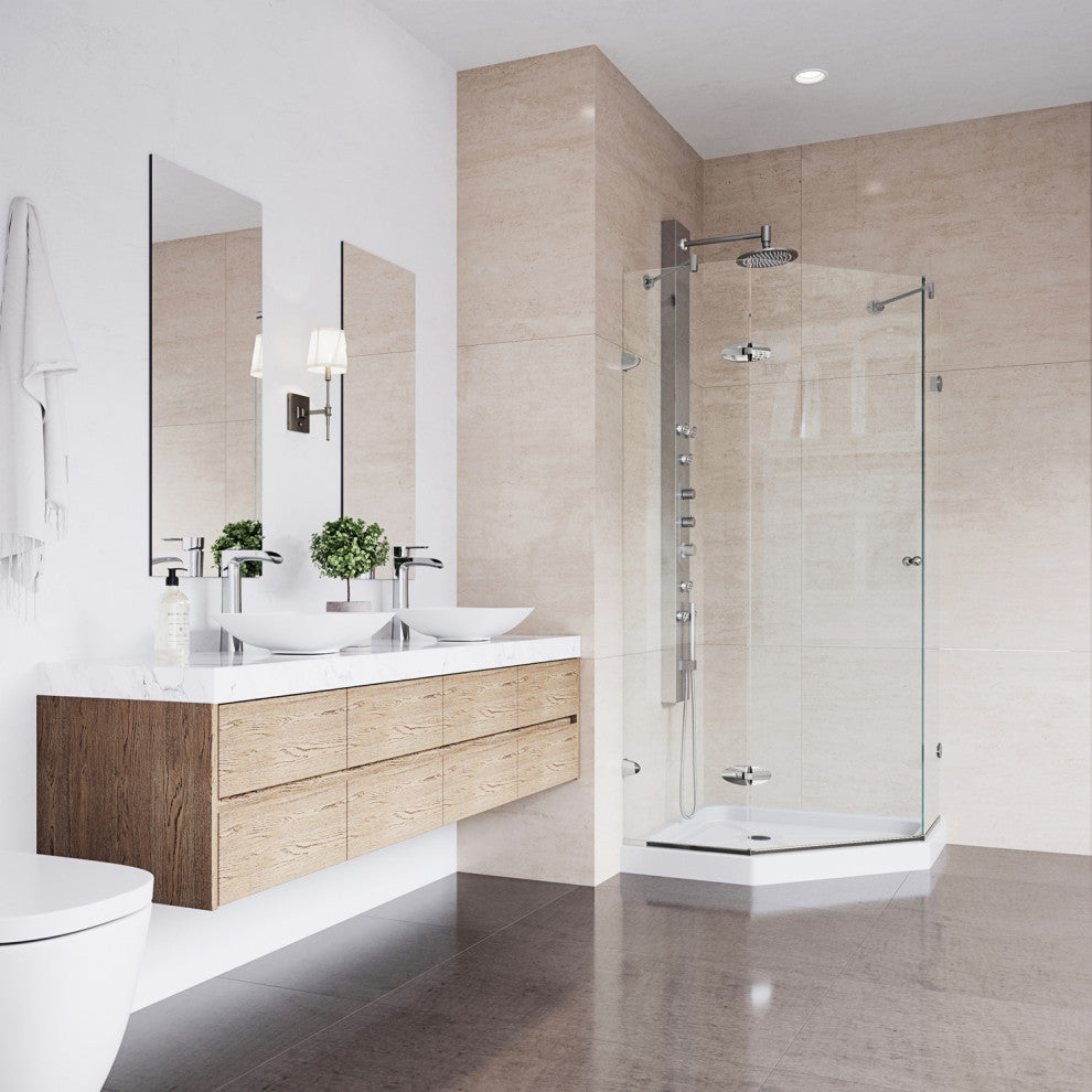 VIGO Verona Frameless Hinged Neo-Angle Shower Enclosure, Brushed Nickel, 40" D X 40" W, Low Base