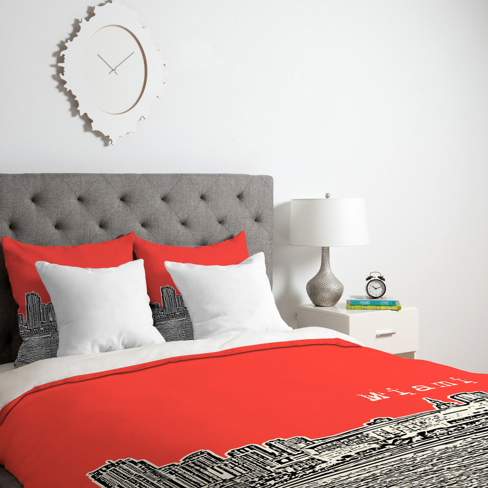 Deny Designs Bird Ave Miami Red Duvet Cover - Lightweight