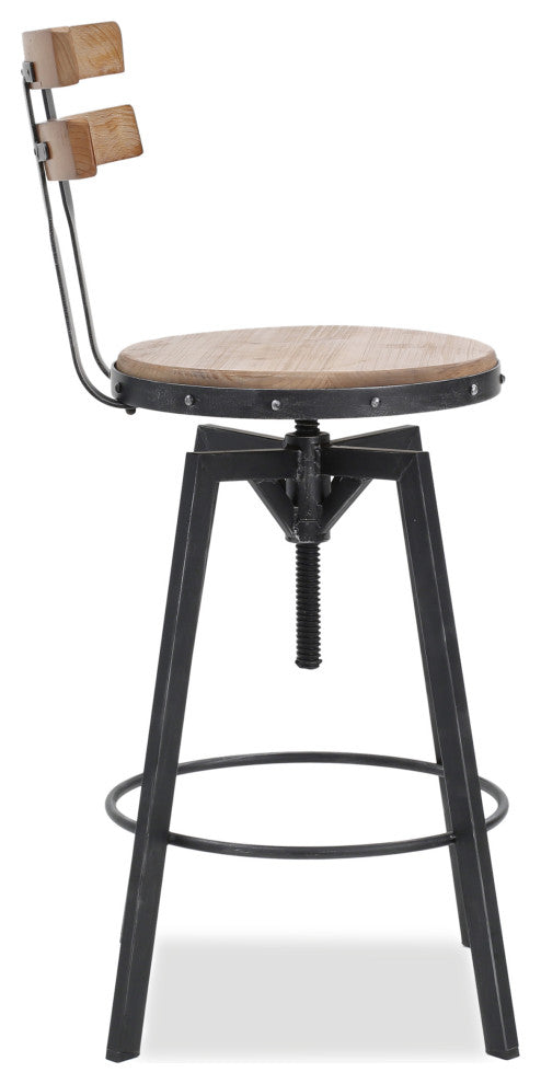 GDF Studio Poe Anique Finish Firwood Height Adjustable Bar Stool