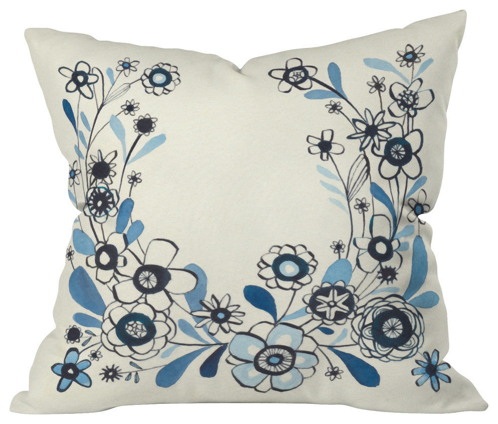 Deny Designs Cori Dantini Modern Delft Floral Outdoor Throw Pillow