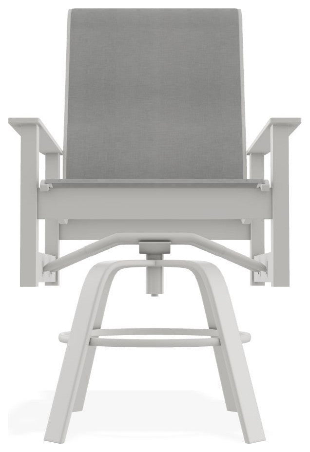 Leeward Sling Balcony Height Outdoor Swivel Armchair, Alloy/Snow