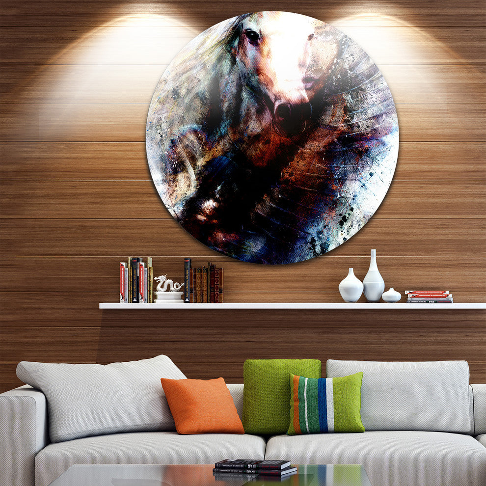 Woman And Horse With Flying Eagle, Collage Round Wall Art, 23"