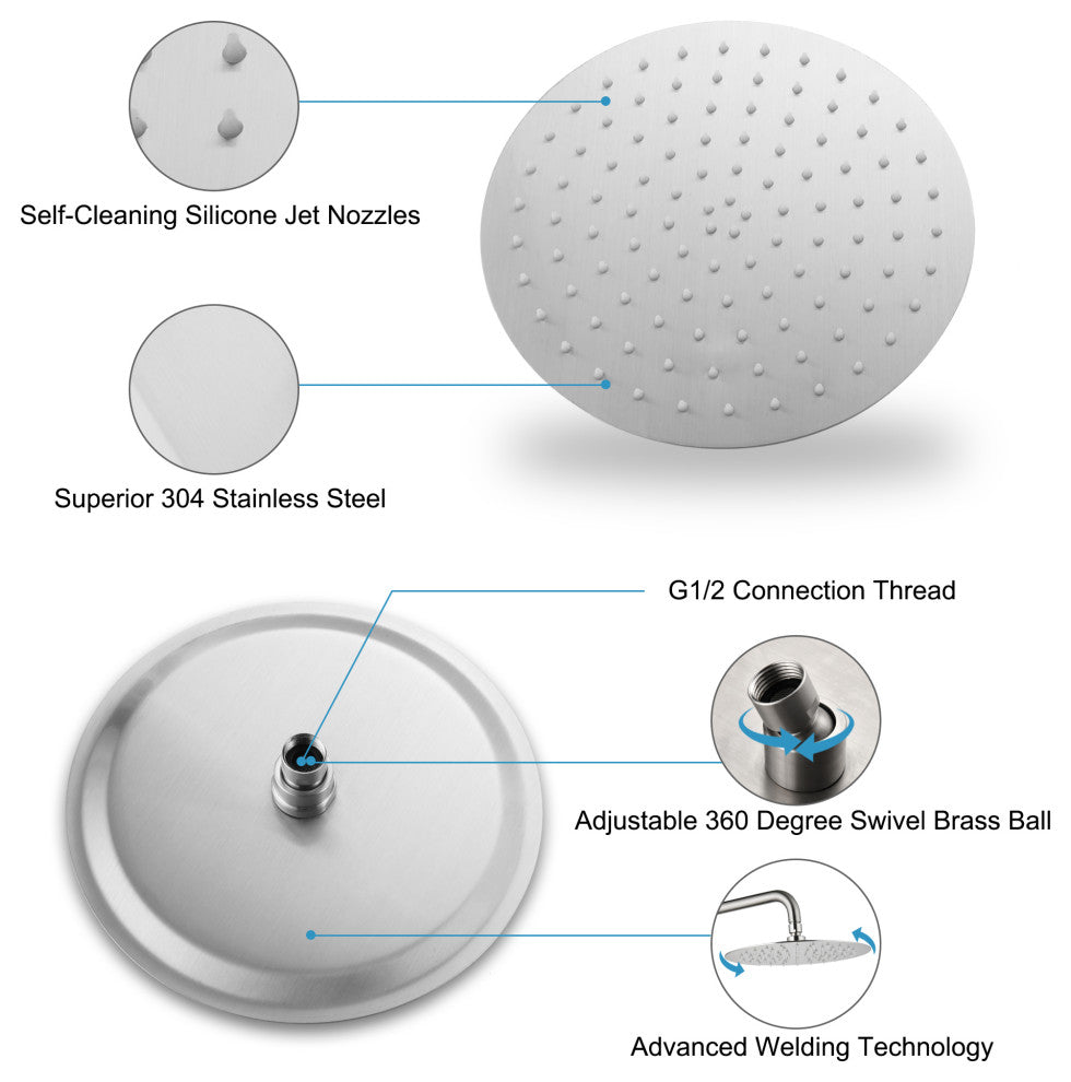 Complete Shower System With Rough-In Valve, Brushed Nickel