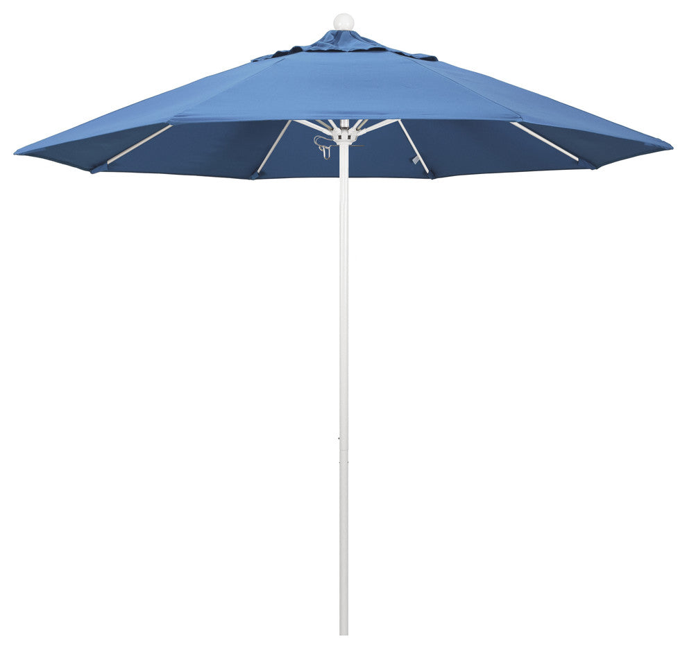 9' Matted White Push Lift Fiberglass Rib Aluminum Umbrella, Pacifica, Capri