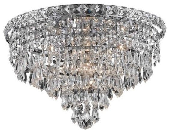 Elegant Tranquil Flush Mount, Chrome Finish With Royal Cut Crystal