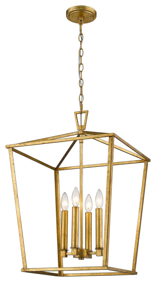 4 Light Farmhouse Lantern Island Pendant in Distressed Gold